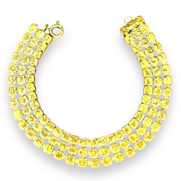 Rhinestones Bracelet Three Layer Marked Slovakia Spring Ring Clasp - Picture 6 of 9